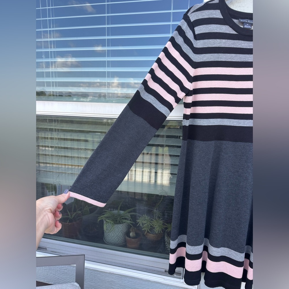 Jessica Howard Women’s Long Sleeved Striped Sweater Dress - Picture 3 of 6